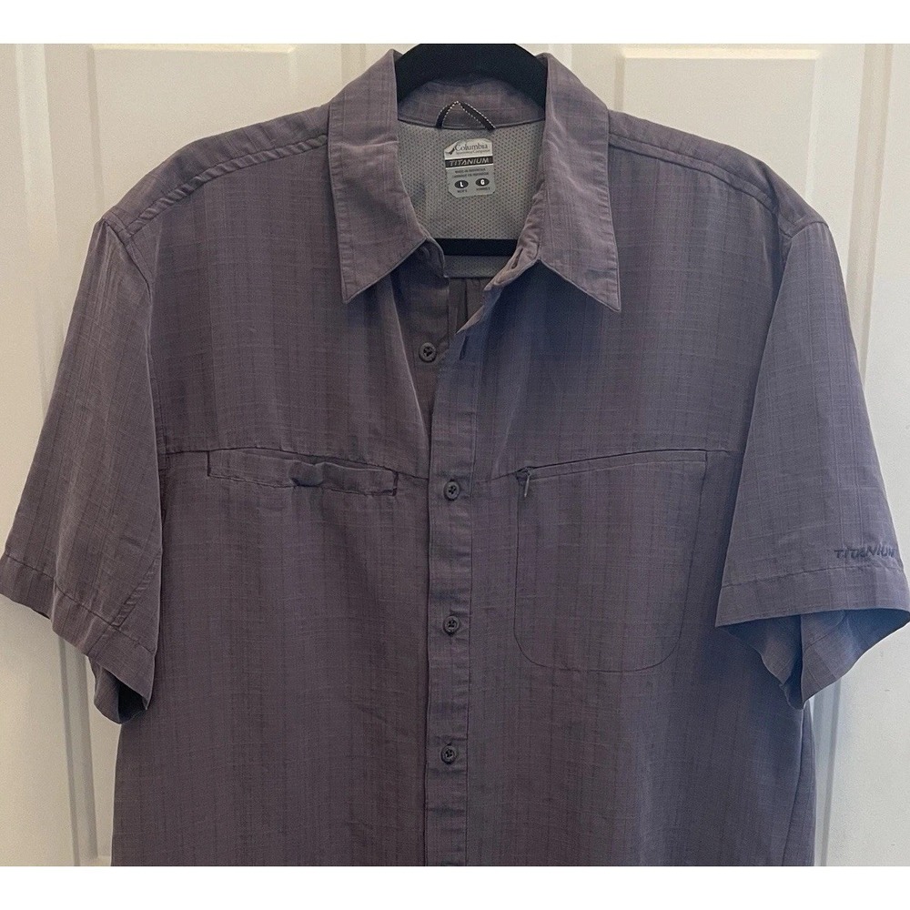 Columbia Gray Titanium Rip Stop Shirt Mens L Hiking Fishing Pockets Short Sleeve